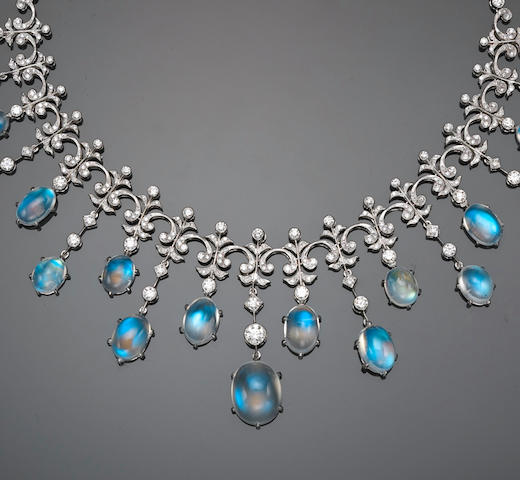 A moonstone and diamond necklace