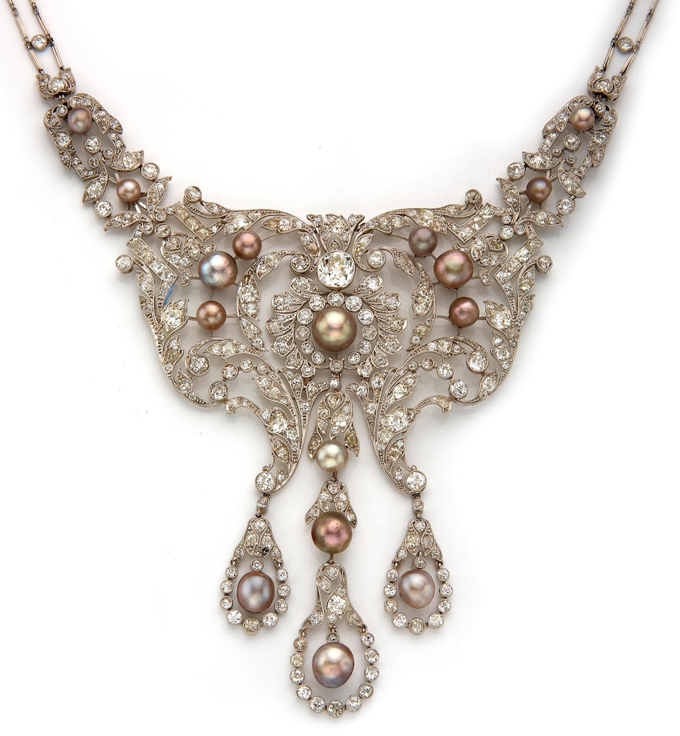 Bonhams : A fine belle époque diamond and natural pearl necklace ...
