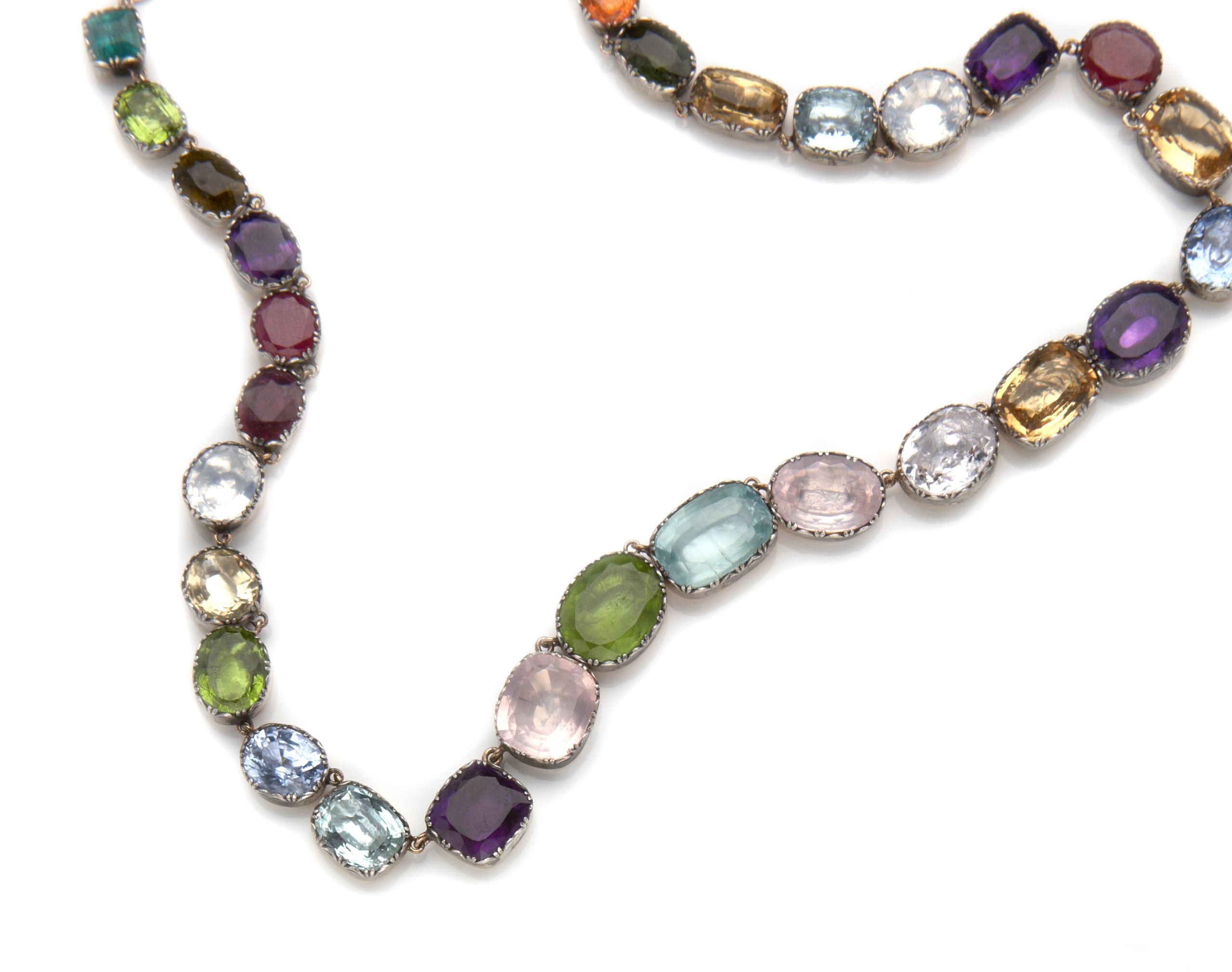 A multi-colored gem-set necklace