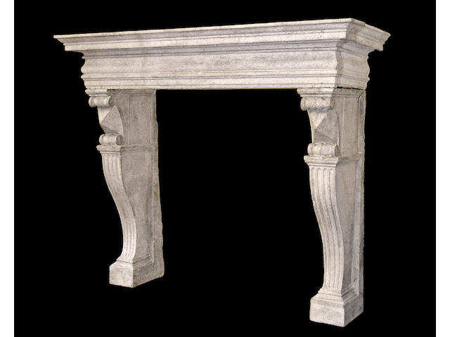 A fine and stately Italian Baroque Parma stone fireplace surround