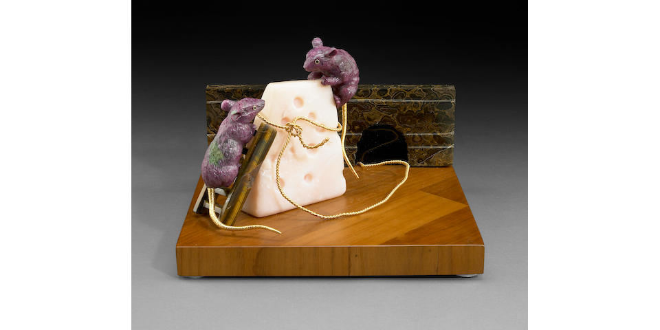 Ruby-in-Zoisite, Stromatolite and Pink Opal Carving&#8212;&#8220;But Mice Never get Caught&#8221;50175