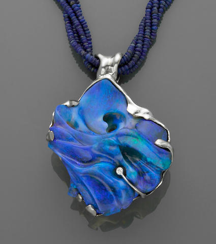 Black Opal and Diamond Pendant&#151;&#147;Aqua Profonda&#148;