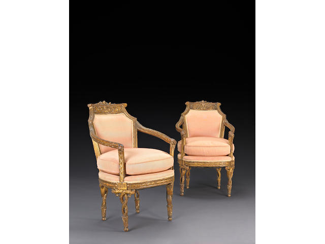 A set of Italian Neoclassical giltwood upholstered seat furniture, last quarter 18th century