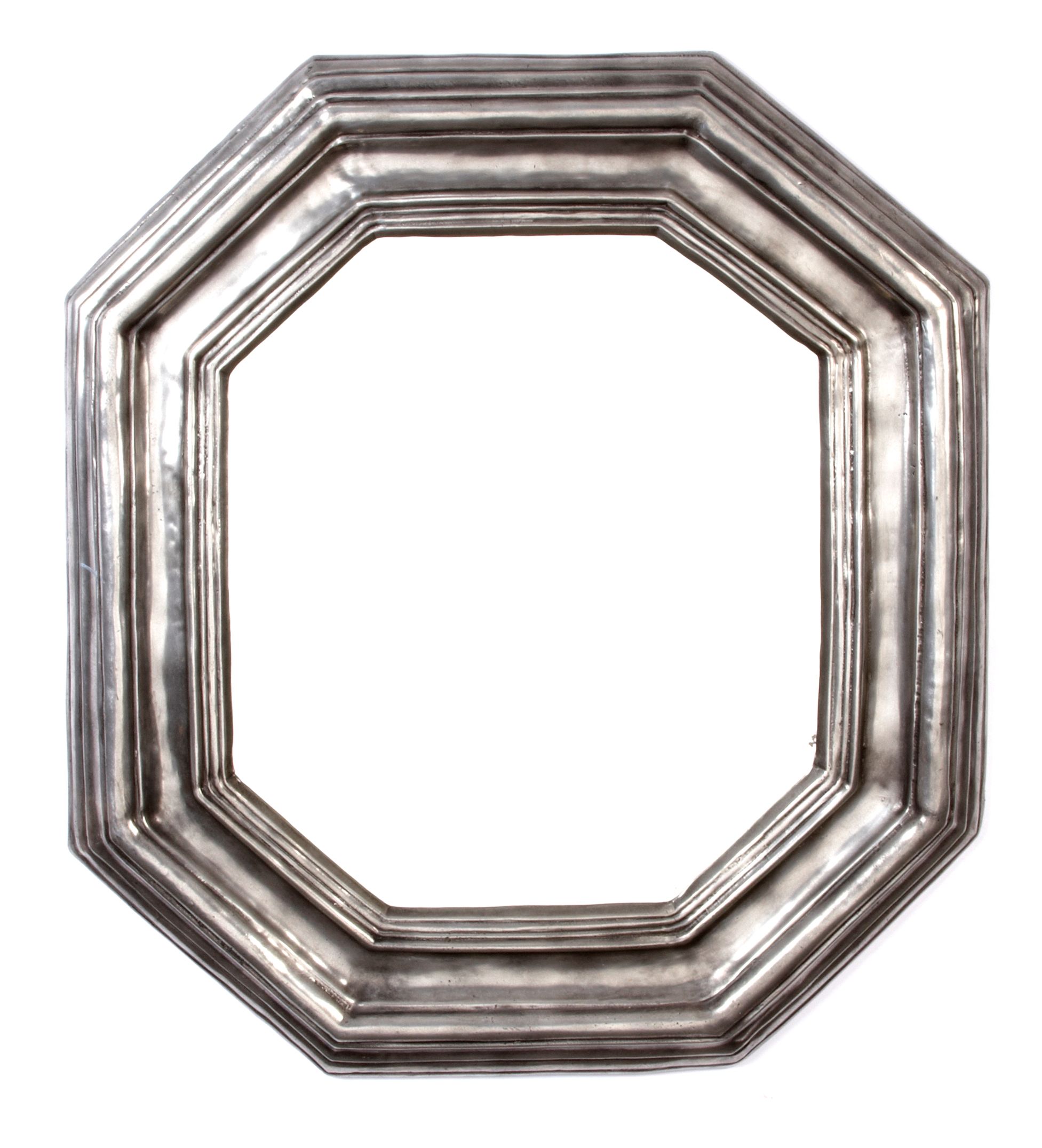 An octagonal pewter mirror