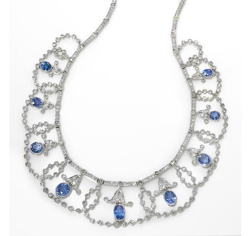A diamond and sapphire necklace