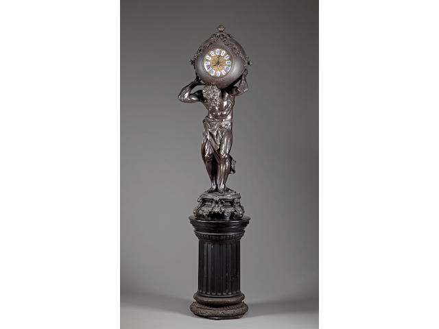 A monumental Renaissance style patinated metal figural clock 19th century