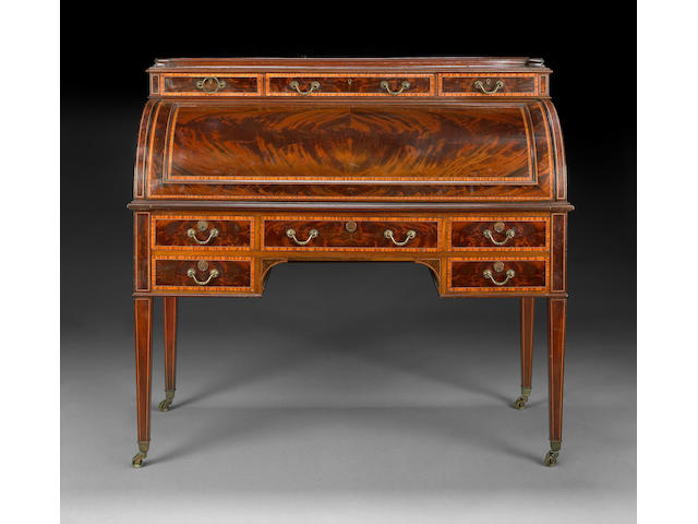 A Regency style inlaid mahogany cylinder desk  Maple & Co. circa 1900