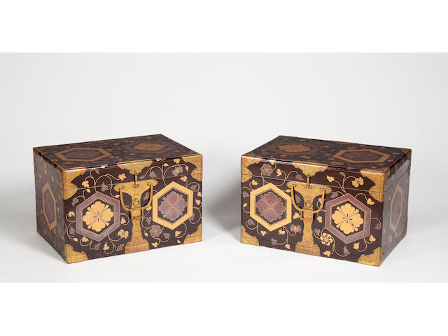 Pair of black lacquer storage boxes (hasami bako) 18th century