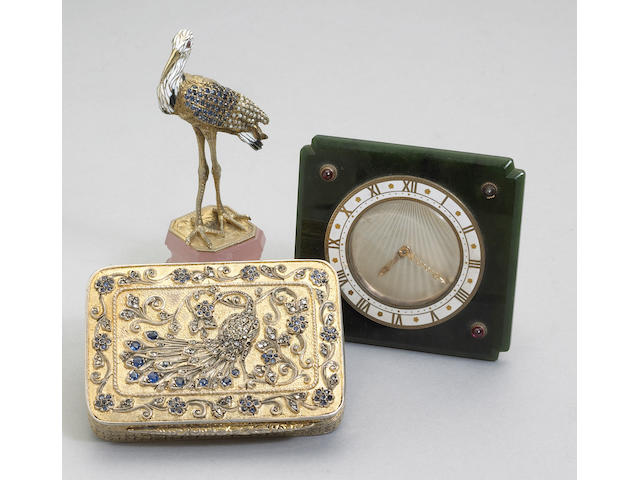 A collection of three silver, gilt silver, metal, gem-set and enamel accessories
