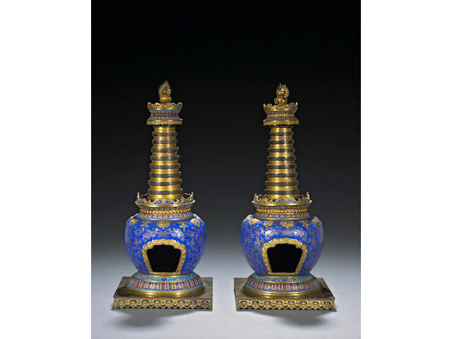 A pair of gilt and enameled metal models 19th Century