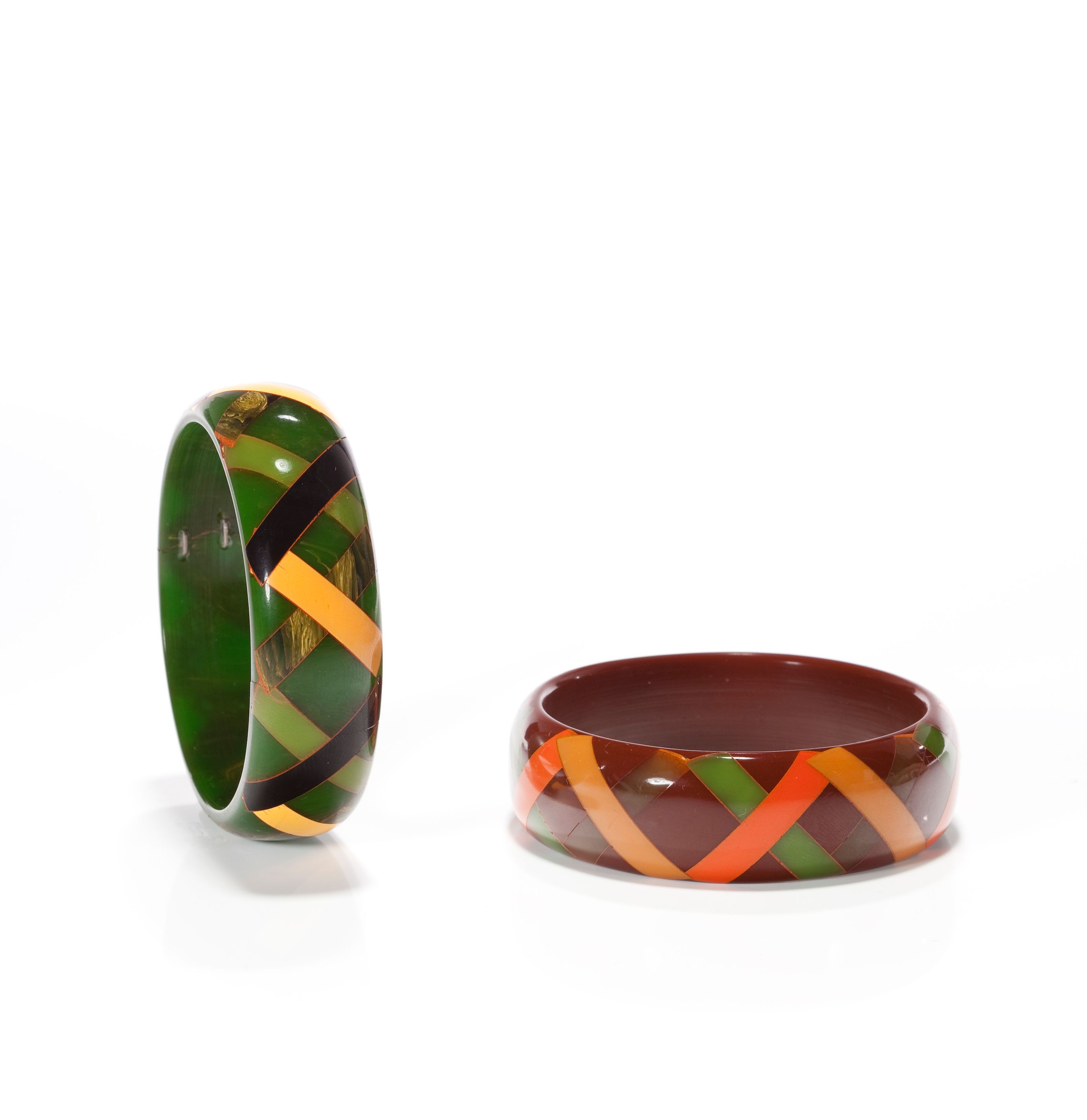 Two multi-colored Bakelite bangle bracelets