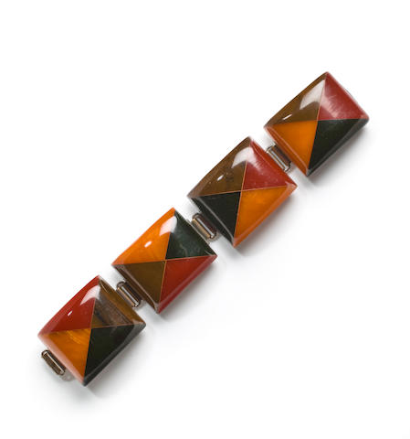 A multi-colored Bakelite laminated bracelet
