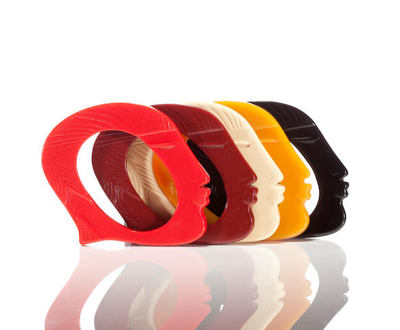 A group of five multi-colored Bakelite napkin rings