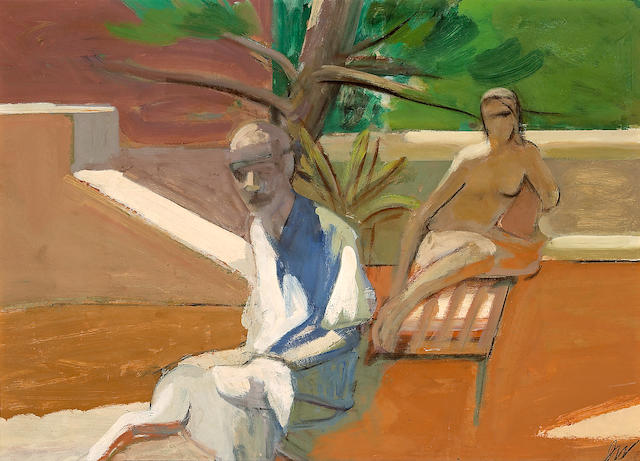 James Weeks (American, 1922-1998) Study for Balcony Painting (Two People with Dog), 1968 25 x 35 1/4in