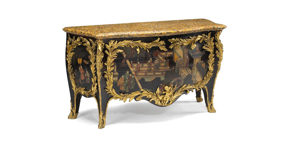 An important Louis XV style gilt bronze and coramandel lacquer mounted ebonized commode  Paul Sormani fourth quarter 19th century