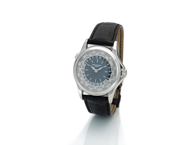 Patek Philippe. A fine platinum automatic world time wristwatchRef. 5110P, case no. 4284692, movement no. 3212771, sold in 2005