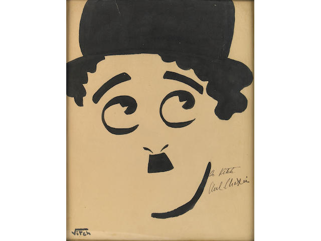 A Charlie Chaplin signed caricature from The Brown Derby, 1930s