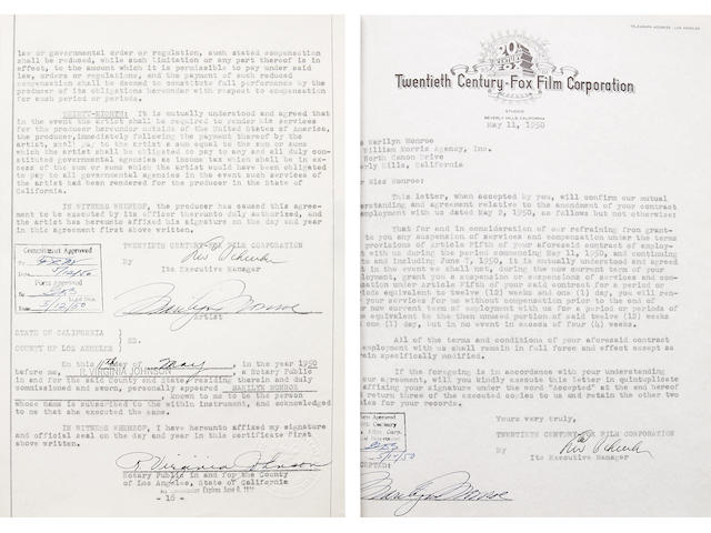 A Marilyn Monroe twice-signed early employment contract, 1950
