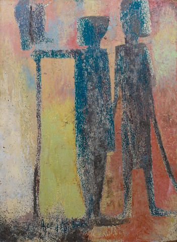 Jimoh Akolo (Nigerian, born 1934) Two figures 48 1/16 x 35 13/16in (122 x 91cm)