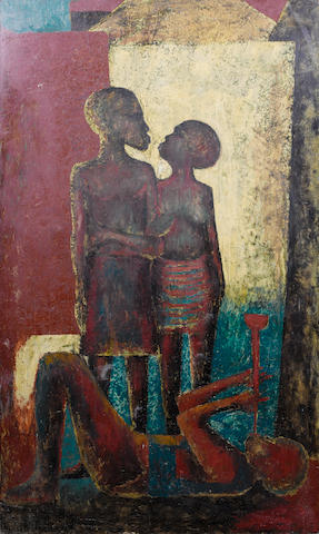 Jimoh Akolo (Nigerian, born 1934) Three children 60 1/4 x 36in (153 x 91.5cm)
