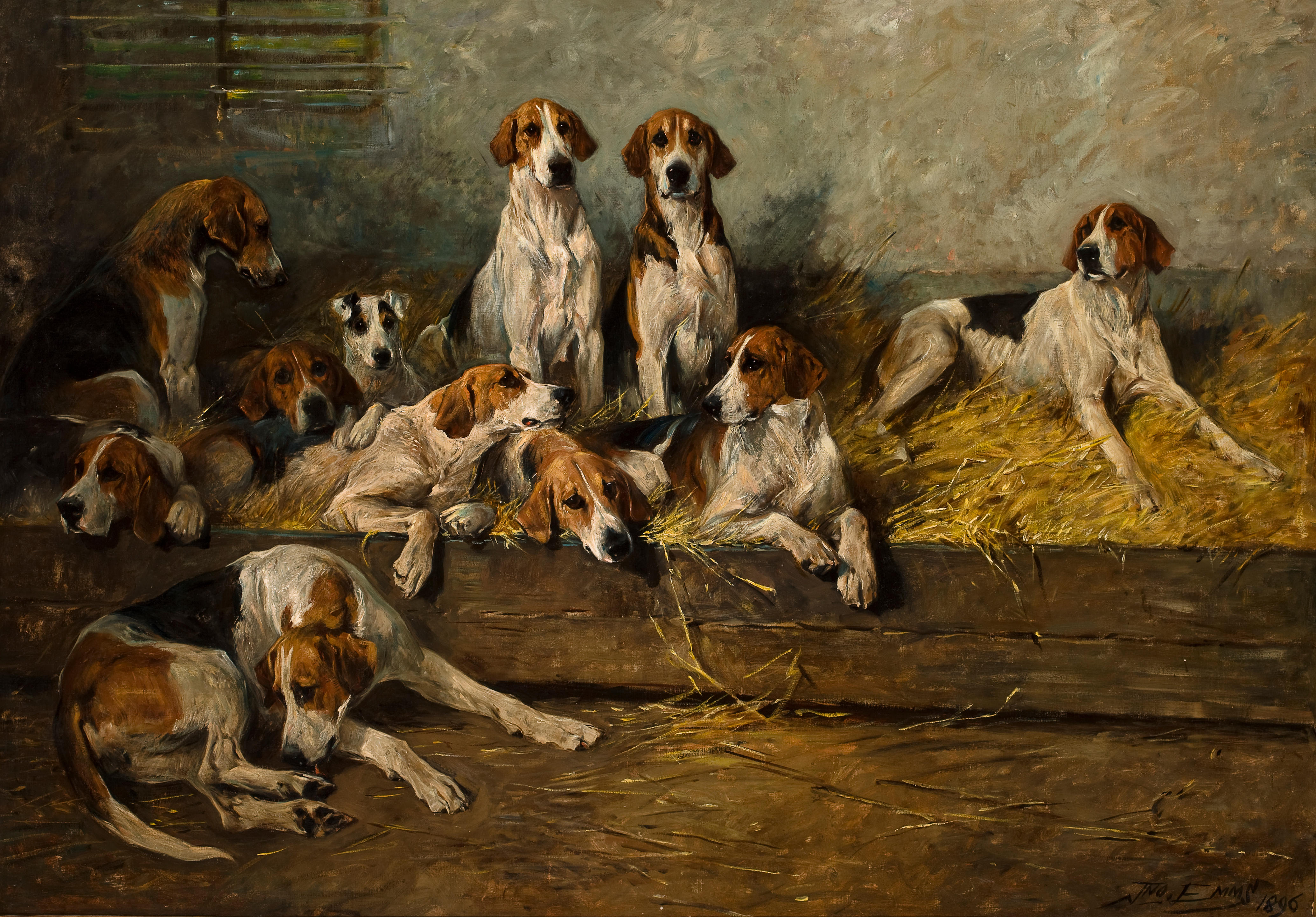 Как собаки сюжет. Псарня 19 век. John Emms (British, 1843-1912. Охотничьи собаки 19 века. Джон Эммс фоксхаунды и терьер на конюшне.