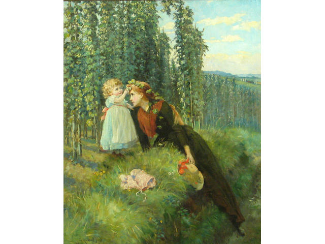 Charles Russell (Irish, 1852-1910) Motherly love 36 x 28in