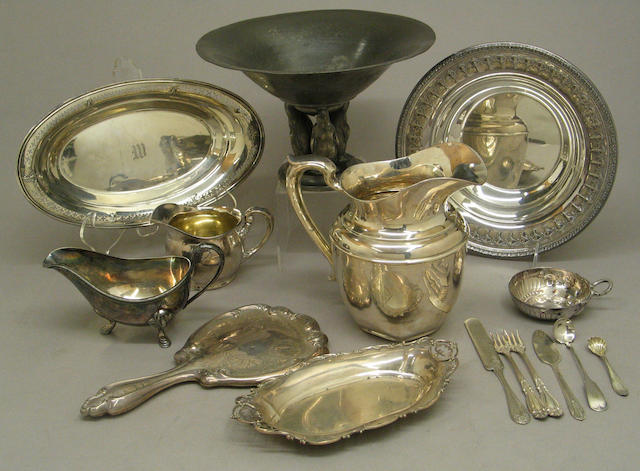 Group of Silver, Pewter and Plated Table Articles and Flatware