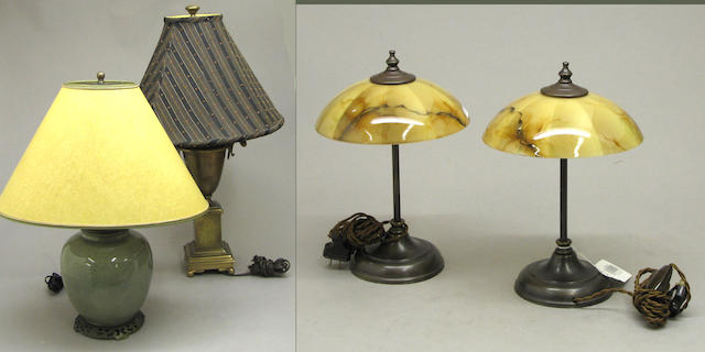 An assembled grouping of four table lamps fourth quarter 20th century