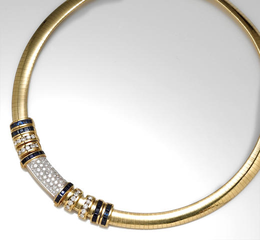 A diamond and sapphire omega slide necklace, Kurt Gutmann
