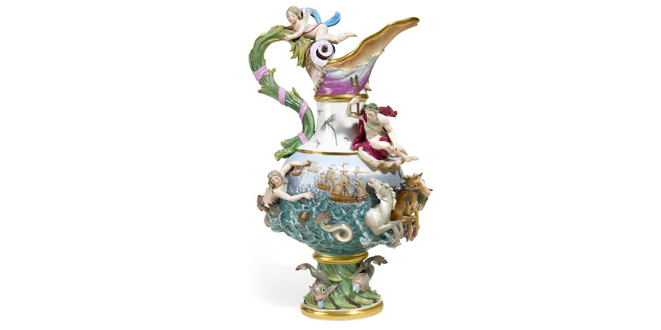 A Meissen porcelain ewer emblematic of water  after a model by J.J. Kaendler late 19th century