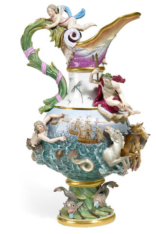 A Meissen porcelain ewer emblematic of water  after a model by J.J. Kaendler late 19th century