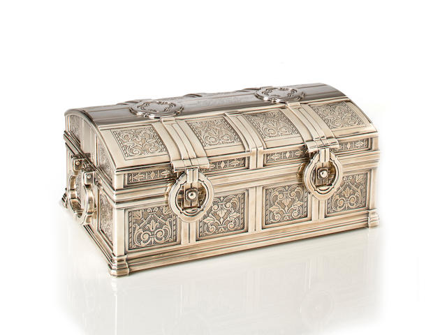 An Important American silver cigar box Manufactured and retailed by Tiffany and Co. New York, New York, 1930 Special Hand Work  The design attributed to Arthur L. Barney