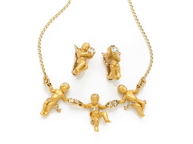 A collection of diamond and eighteen karat gold cherub jewelry, Carrera y Carrera