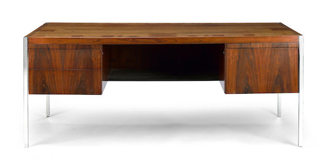 A Florence Knoll rosewood and chromed metal desk  for Knoll Associates, 1960s