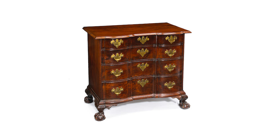 The important Harris family Chippendale mahogany block front chest of drawers  Boston possibly the workshop of George Bright  third quarter 18th century