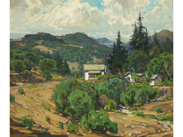 William Wendt (American, 1865-1946) Houses in the mountains (resort), 1926 25 x 30 1/4in (29 3/4 x 34 3/4in)