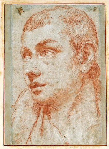 Giovanni Battista Tiepolo (Italian, 1696-1770) The head of a boy, turned half left 10 3/4 x 7 3/4in (27.5 x 19.6cm) (strips of paper added on all four sides, with a line in ink)