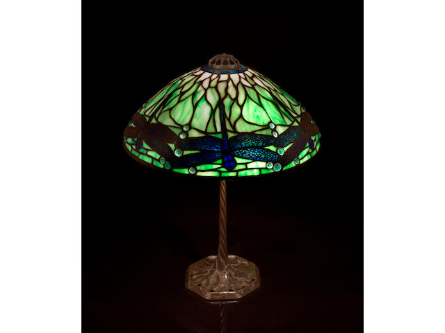 A Tiffany Studios Favrile glass and bronze Dragonfly lamp 1892-1928