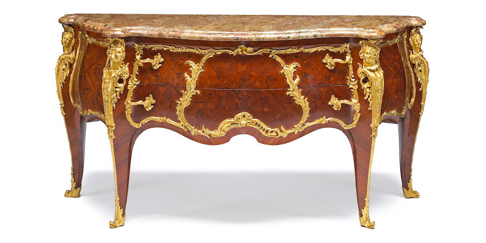 A very fine and impressive Louis XV style gilt bronze mounted marquetry commode Paul Sormani fourth quarter 19th century