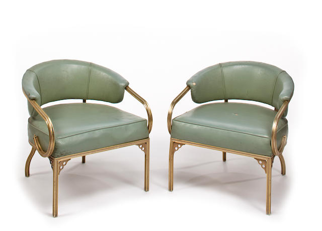 A pair of gilt metal open arm chairs used on board the S.S. "United States"  circa 1952 29 in. (73.7 cm.) each. 2