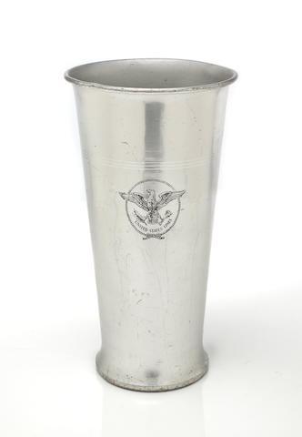 A large aluminum flower vase for the S.S. "United States  20th century 13.1/2 in. (34.3 cm.) height.