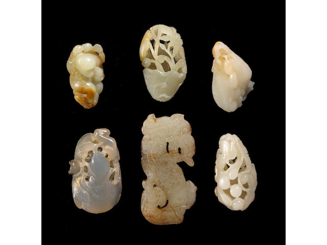 A group of six jade or agate carvings