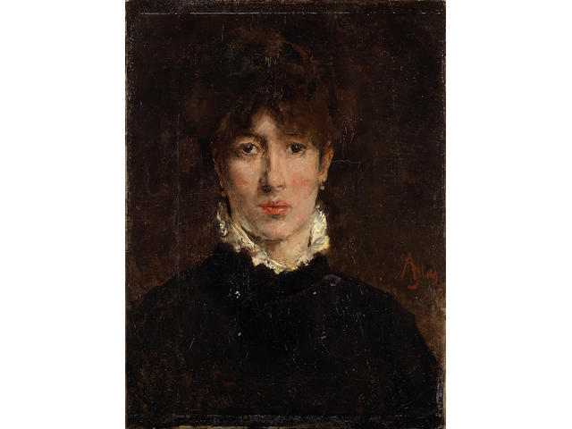 Alfred Stevens (Belgian, 1823-1906) A portrait of Sarah Bernhardt 13 x 9 3/4in (33 x 24.8cm)