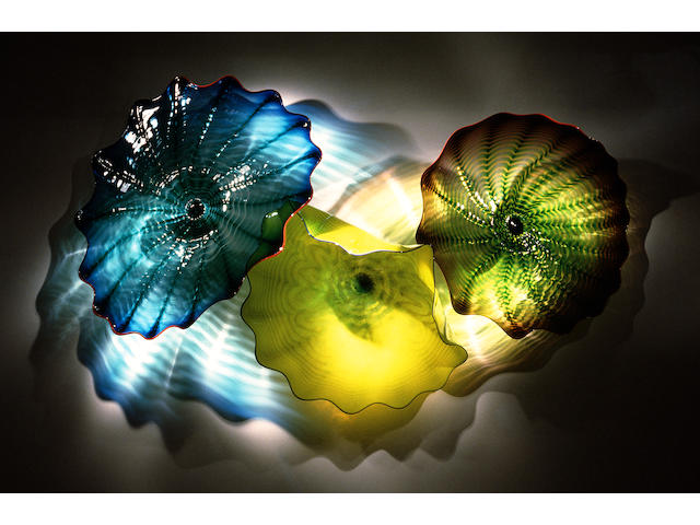Dale Chihuly (American, born 1941) Vibrant Yellow and Blue Persian Wall Installation, 1997