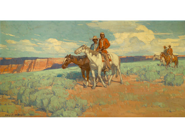 Edgar Payne (1883-1947) Indians on the plains 29 x 54in Overall: 34 x 59in