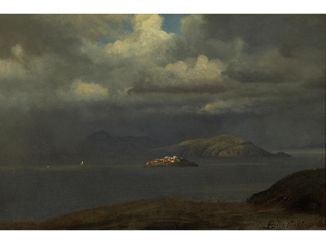 Albert Bierstadt (German/American, 1830-1902) Alcatraz, San Francisco Bay, 1875 12 x 18in (overall: 26 x 32in)