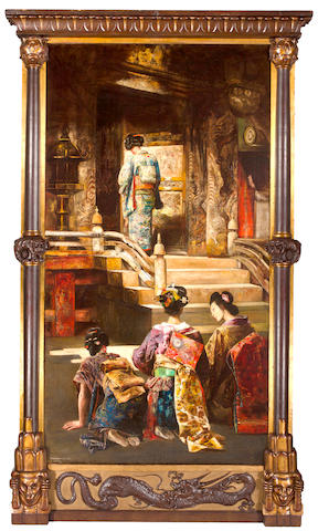 Gyula Tornai (Hungarian, 1861-1928) A Japanese princess going to church 96 1/2 x 52in (245 x 132cm) (Painted circa 1906)