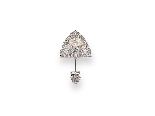 An art deco diamond jabot brooch, Cartier,