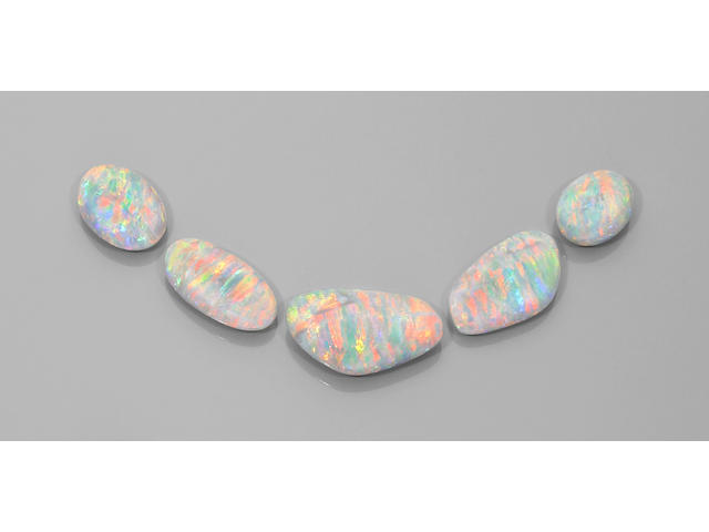 Suite of Five Exceptional Black Crystal Opals
