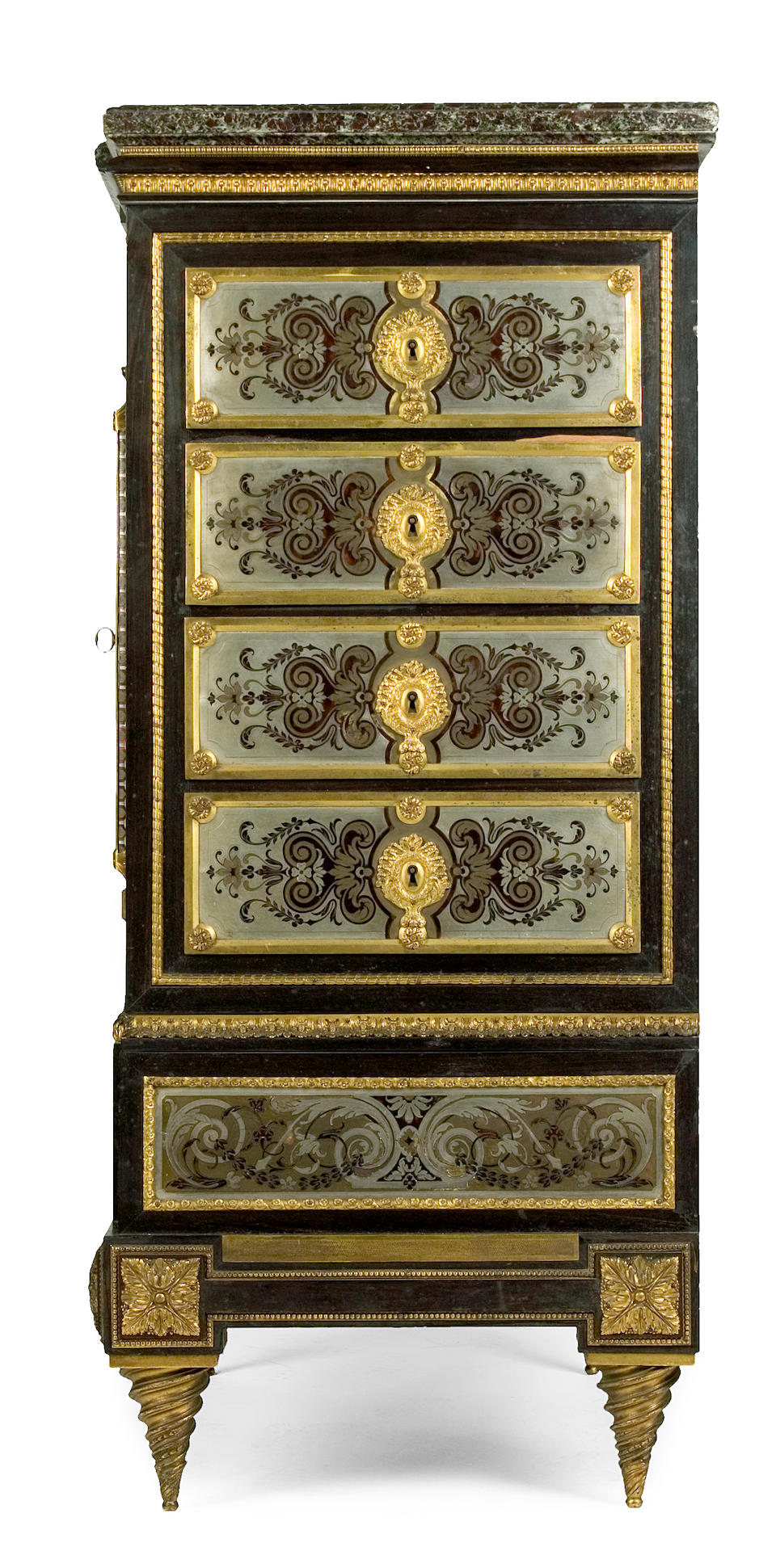 A fine Louis XIV style gilt bronze mounted pewter, brass and tortoiseshell premi&#232;re and contrepartie ebonized meuble d'appui after a model by Andr&#233;-Charles Boulle (1642-1732)  second half 19th century
